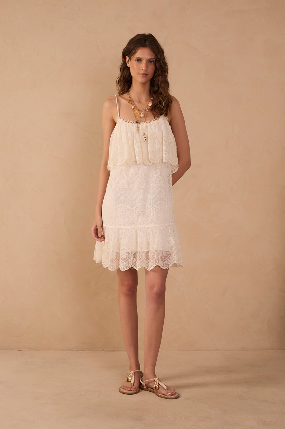 Off-White Ruffled Lace Mini Dress_1