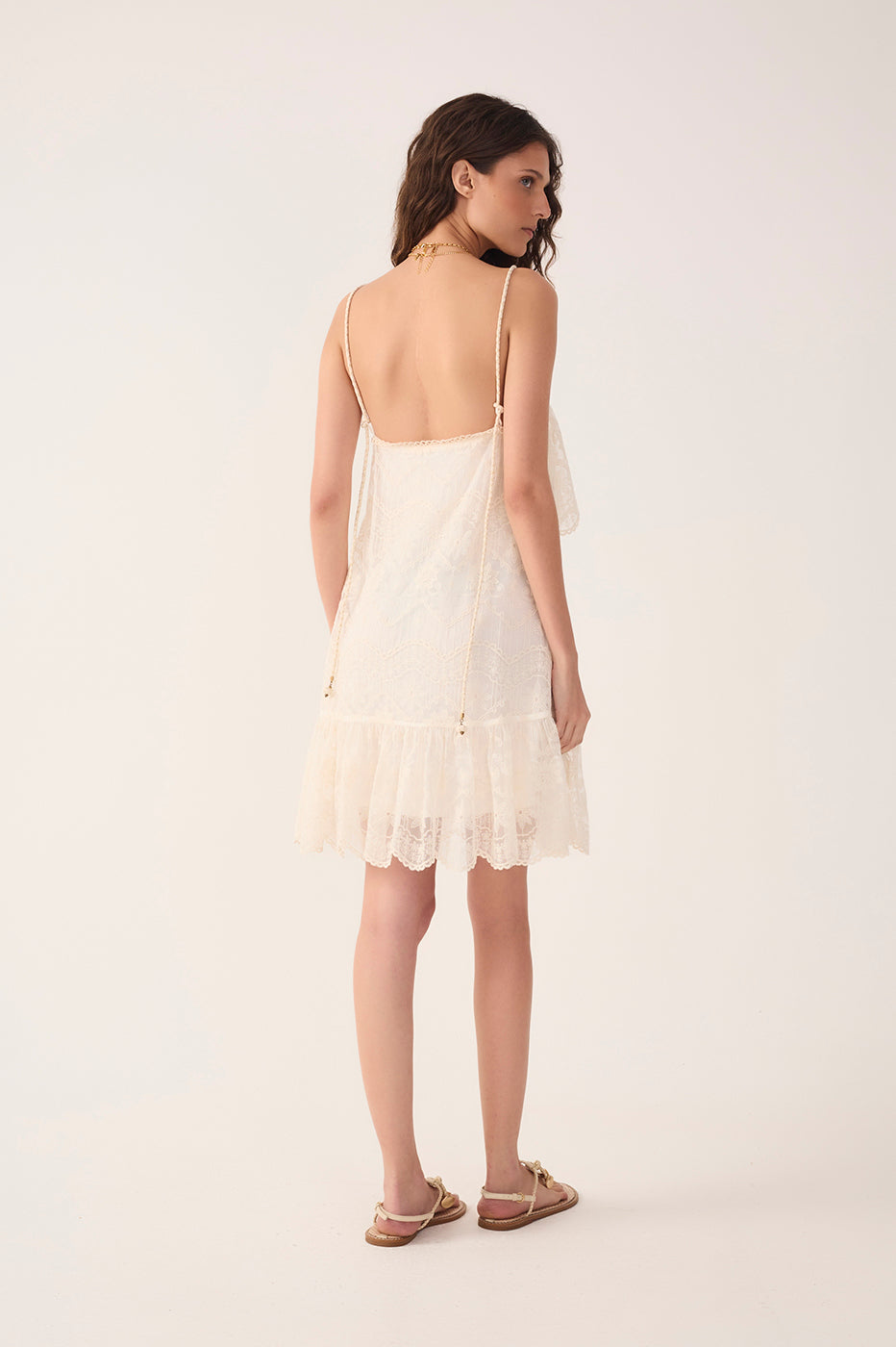 Off-White Ruffled Lace Mini Dress_6