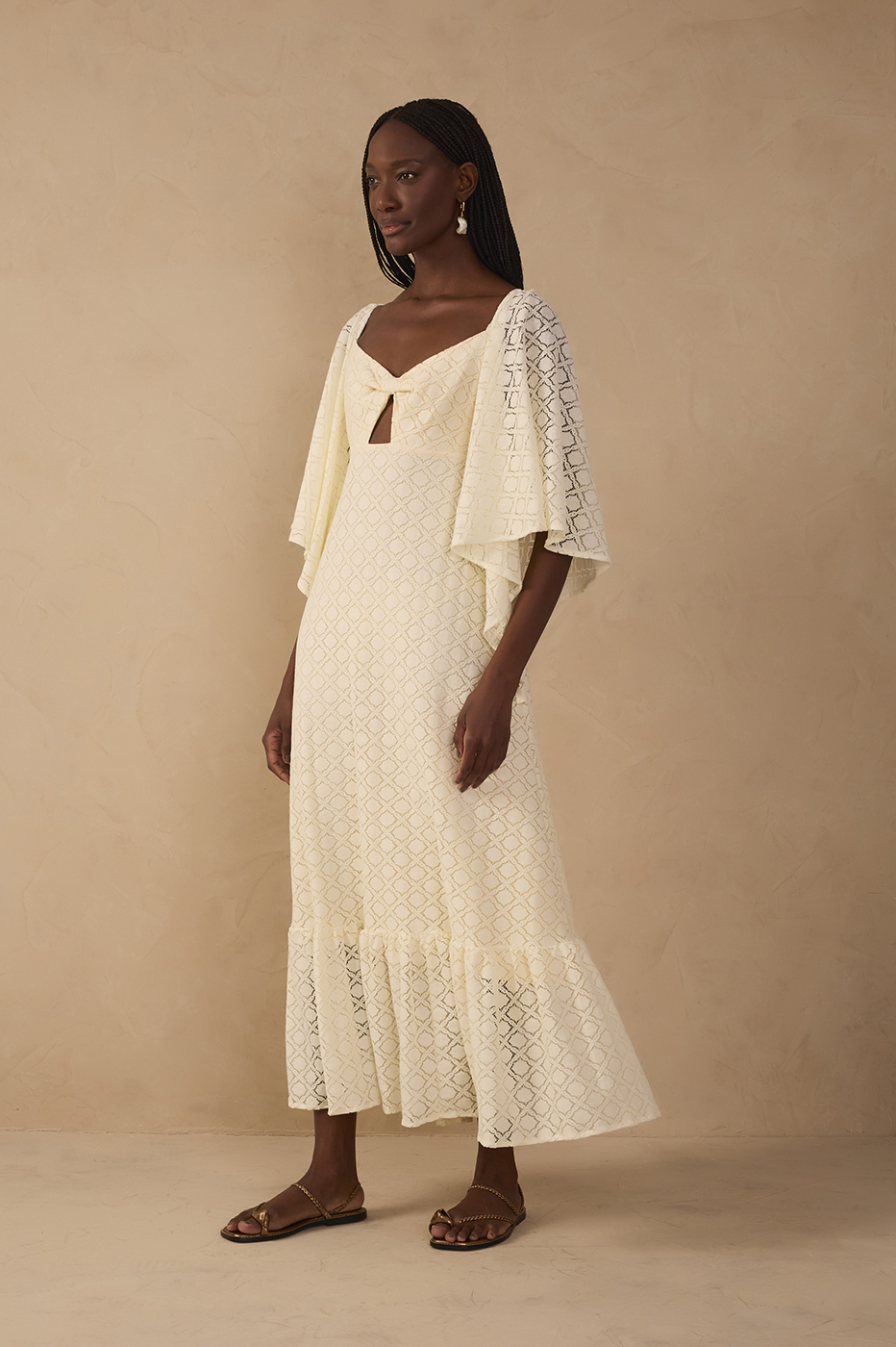 Off-White Cut-Out Lace Midi Dress_1