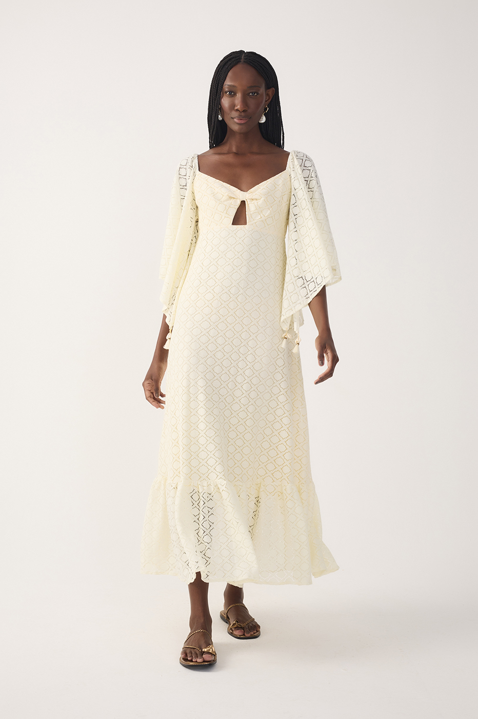 off white lace midi dress Cap Sleeve Lace Midi Dress In Ivory Nude