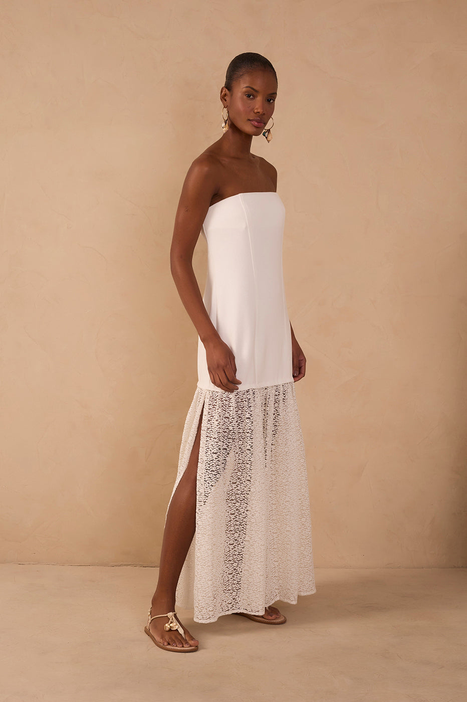 Off-White Lace Strapless Maxi Dress_1