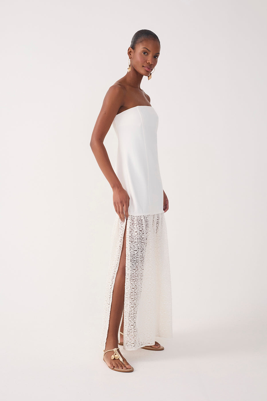 Off-White Lace Strapless Maxi Dress_2