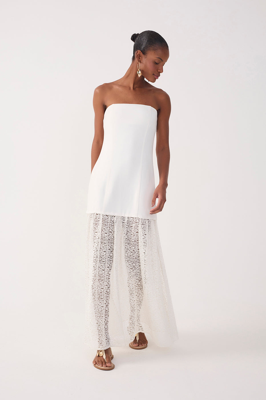 Off-White Lace Strapless Maxi Dress_3