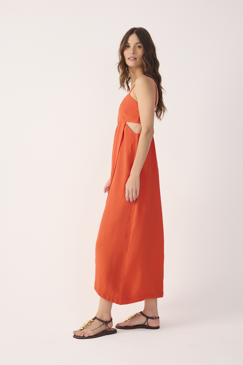 Red Side Cut-Out Wrap Midi Dress in Pitanga Red