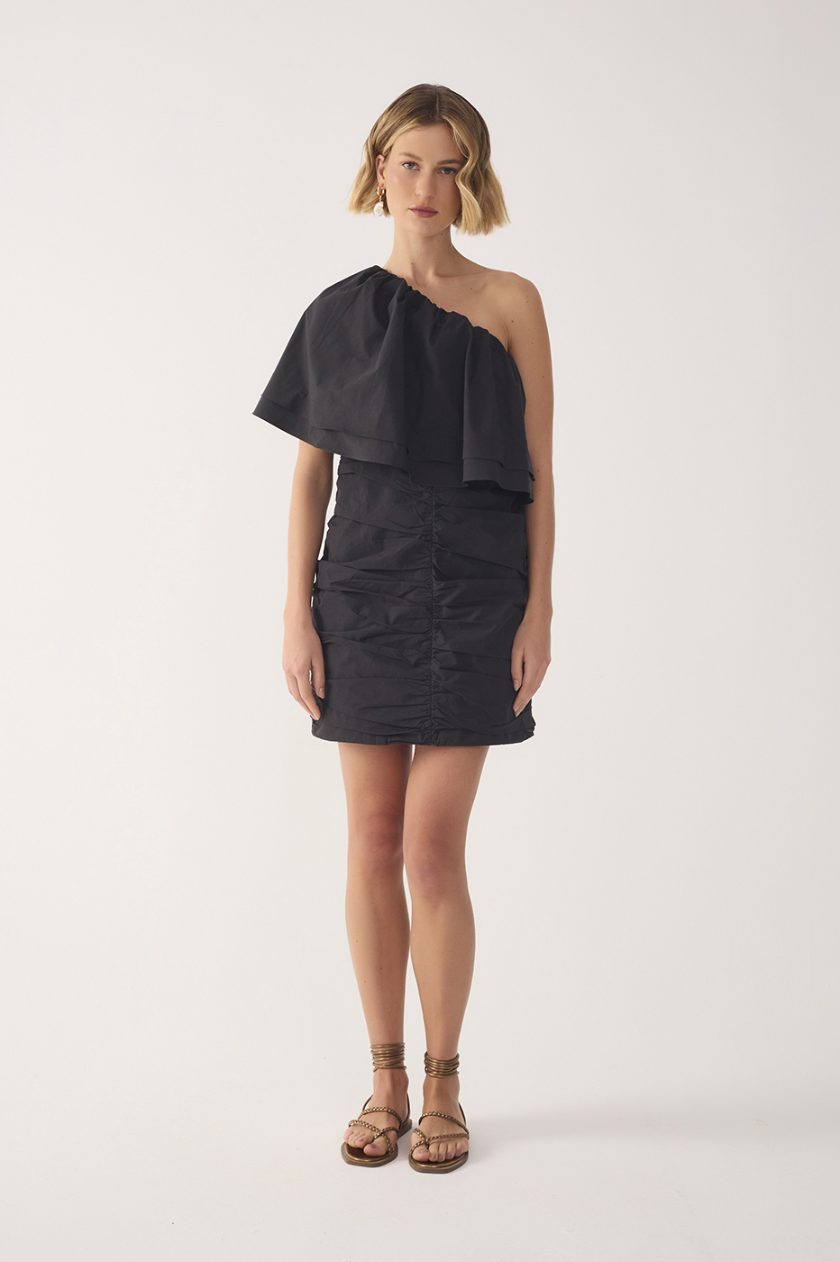 Black Ruffled One-Shoulder Mini Dress_2