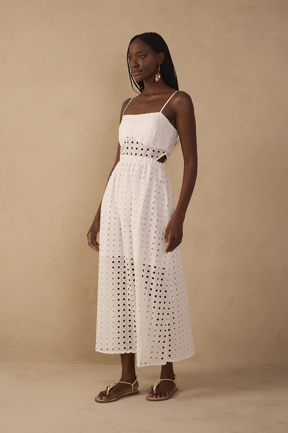 Cropped Eyelet Cut Out Yoke Dress_1