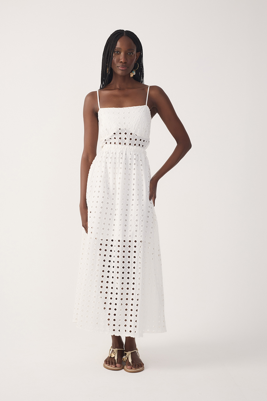 Cropped Eyelet Cut Out Yoke Dress_2