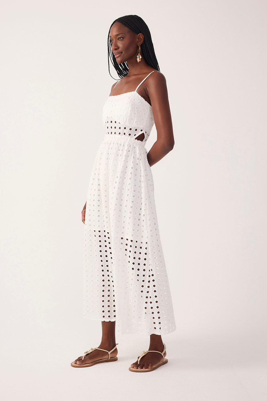 Cropped Eyelet Cut Out Yoke Dress_3