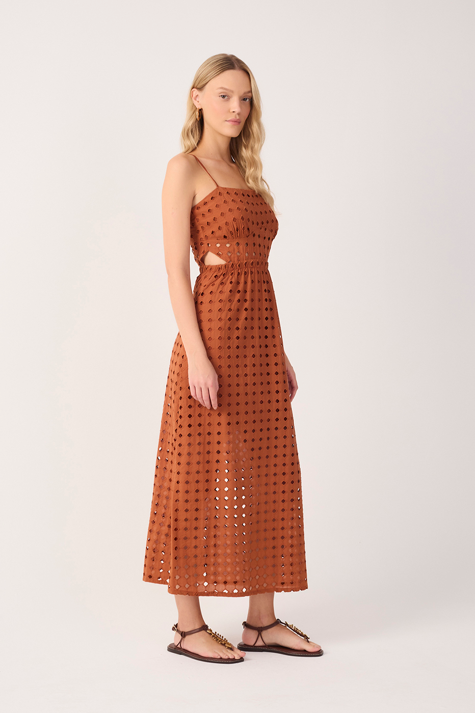 Cropped Eyelet Cut Out Yoke Dress_3