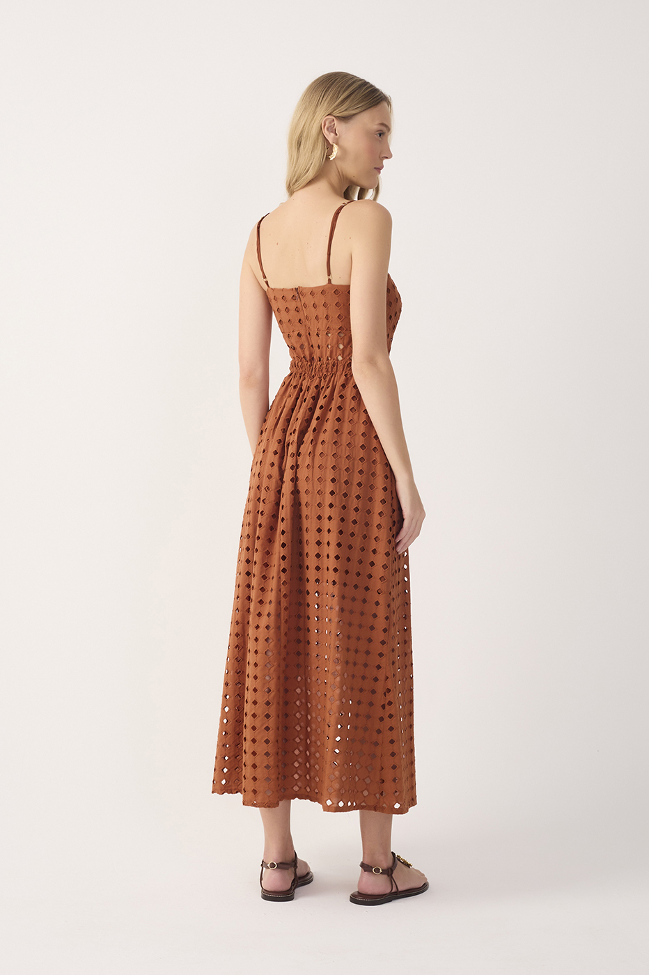 Cropped Eyelet Cut Out Yoke Dress_6