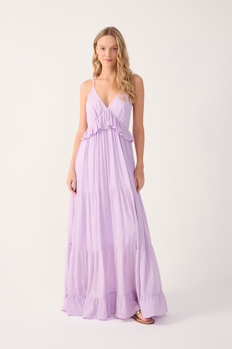 Long Lurex Ruffle Bust Dress_2