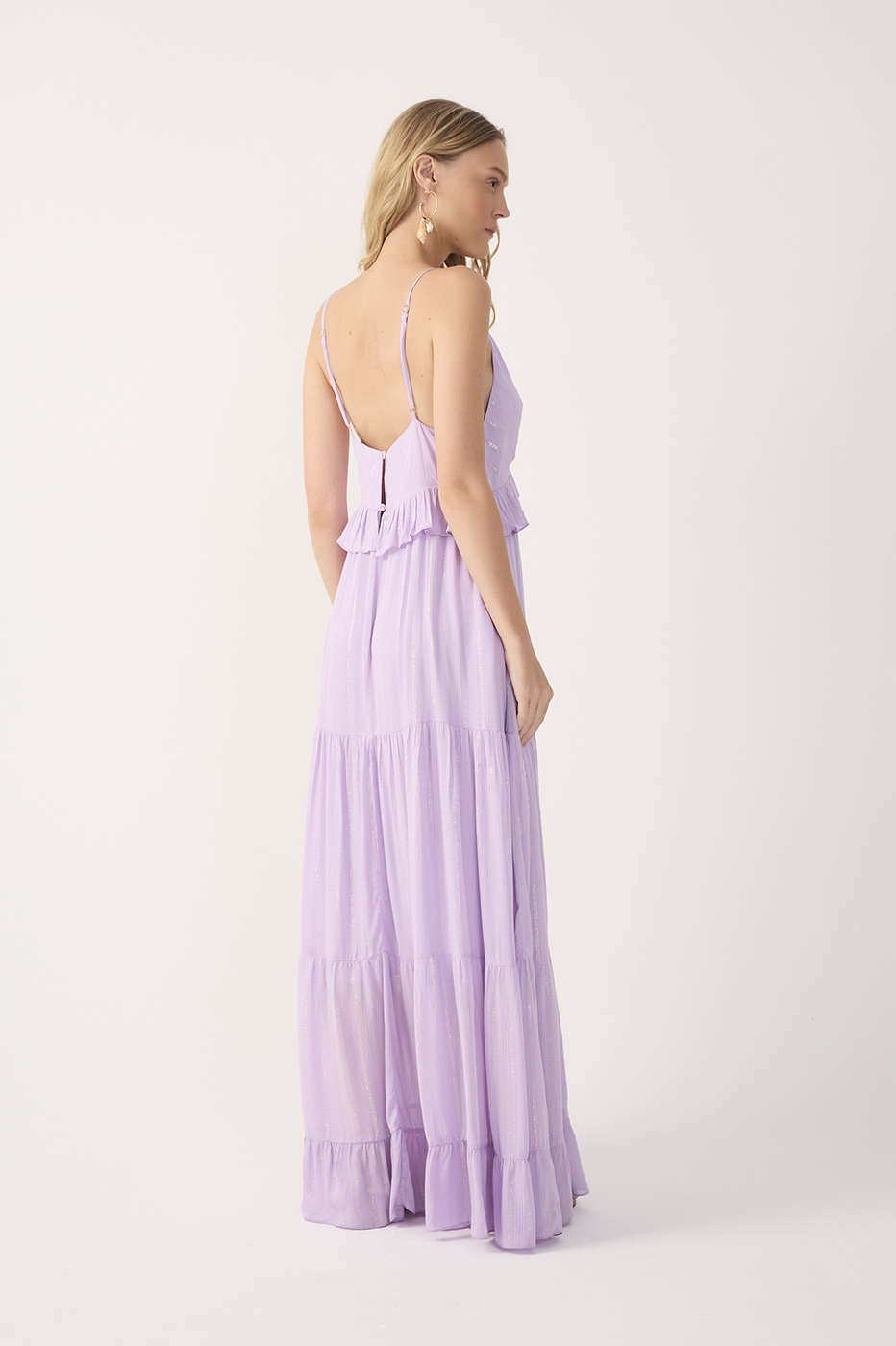 Long Lurex Ruffle Bust Dress_5