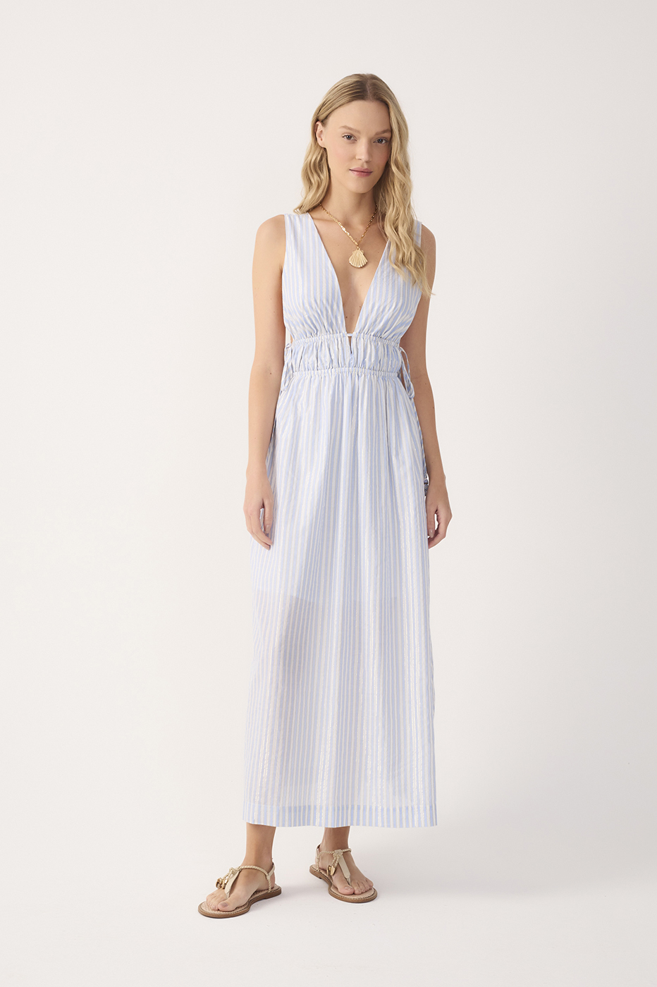 Vestido Cropped Algodão Listras Lurex_2