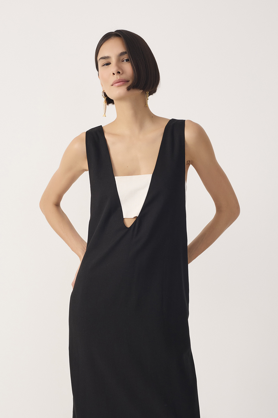 Cropped Linen Side Slit Dress_4