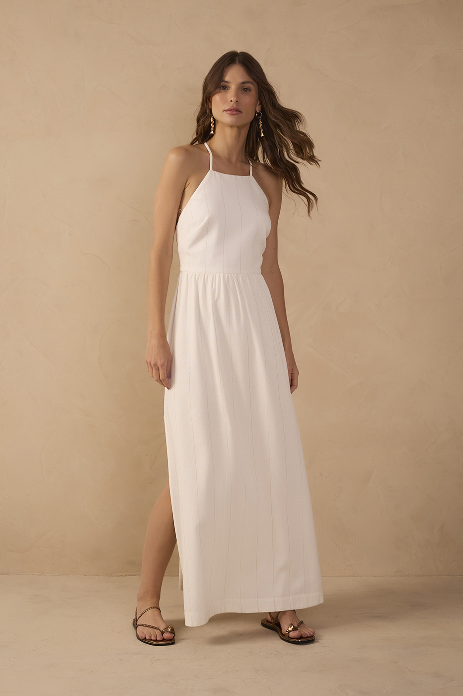 Off-White Side Slit Pinstripe Maxi Dress_1