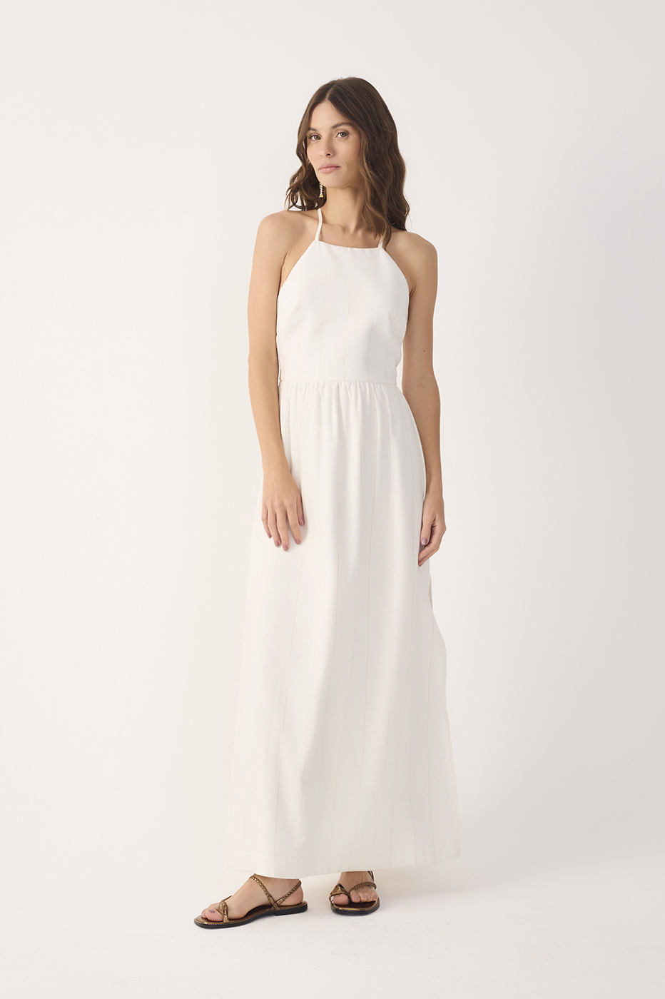 Off-White Side Slit Pinstripe Maxi Dress_2