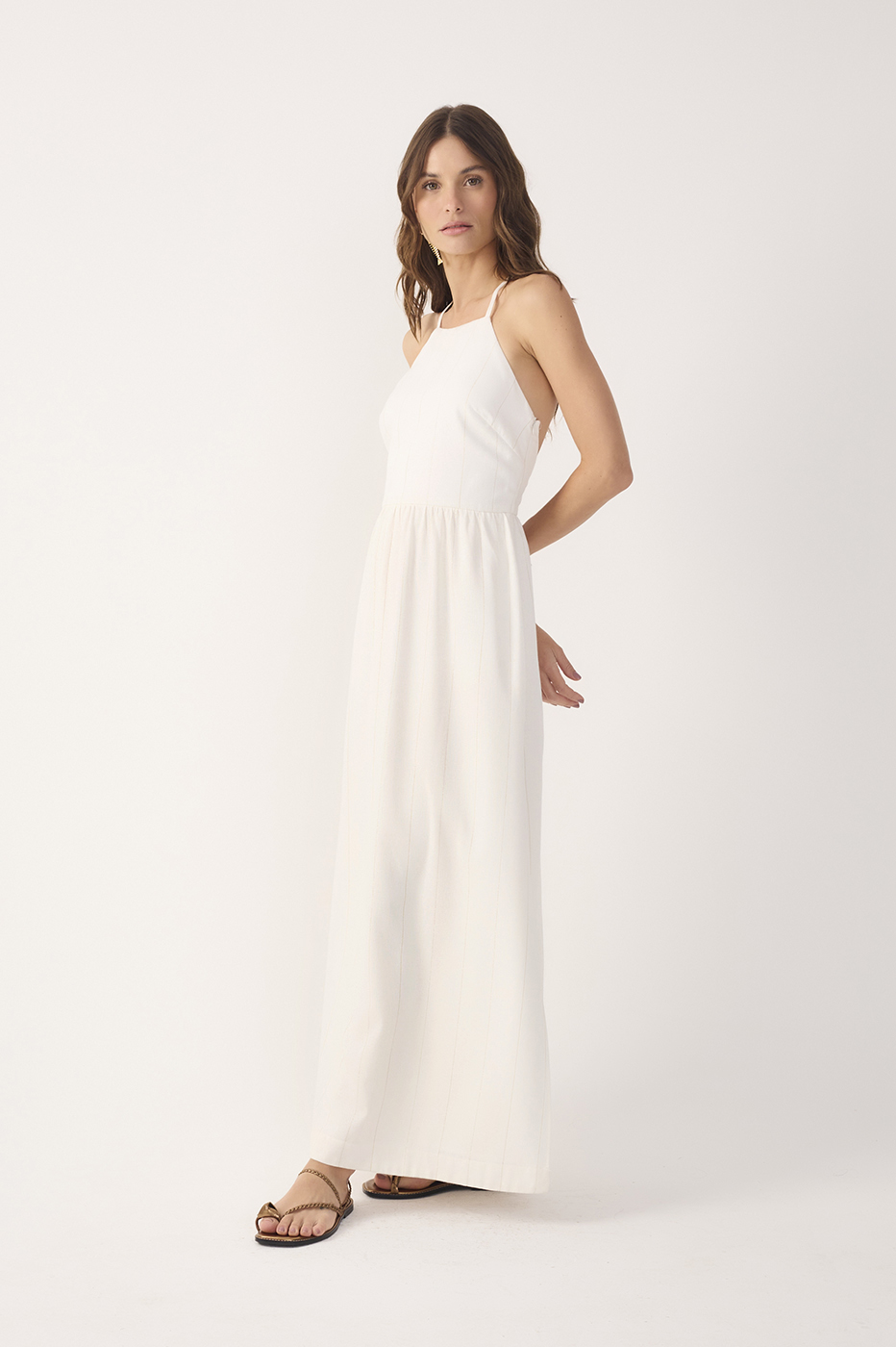 Off-White Side Slit Pinstripe Maxi Dress_3
