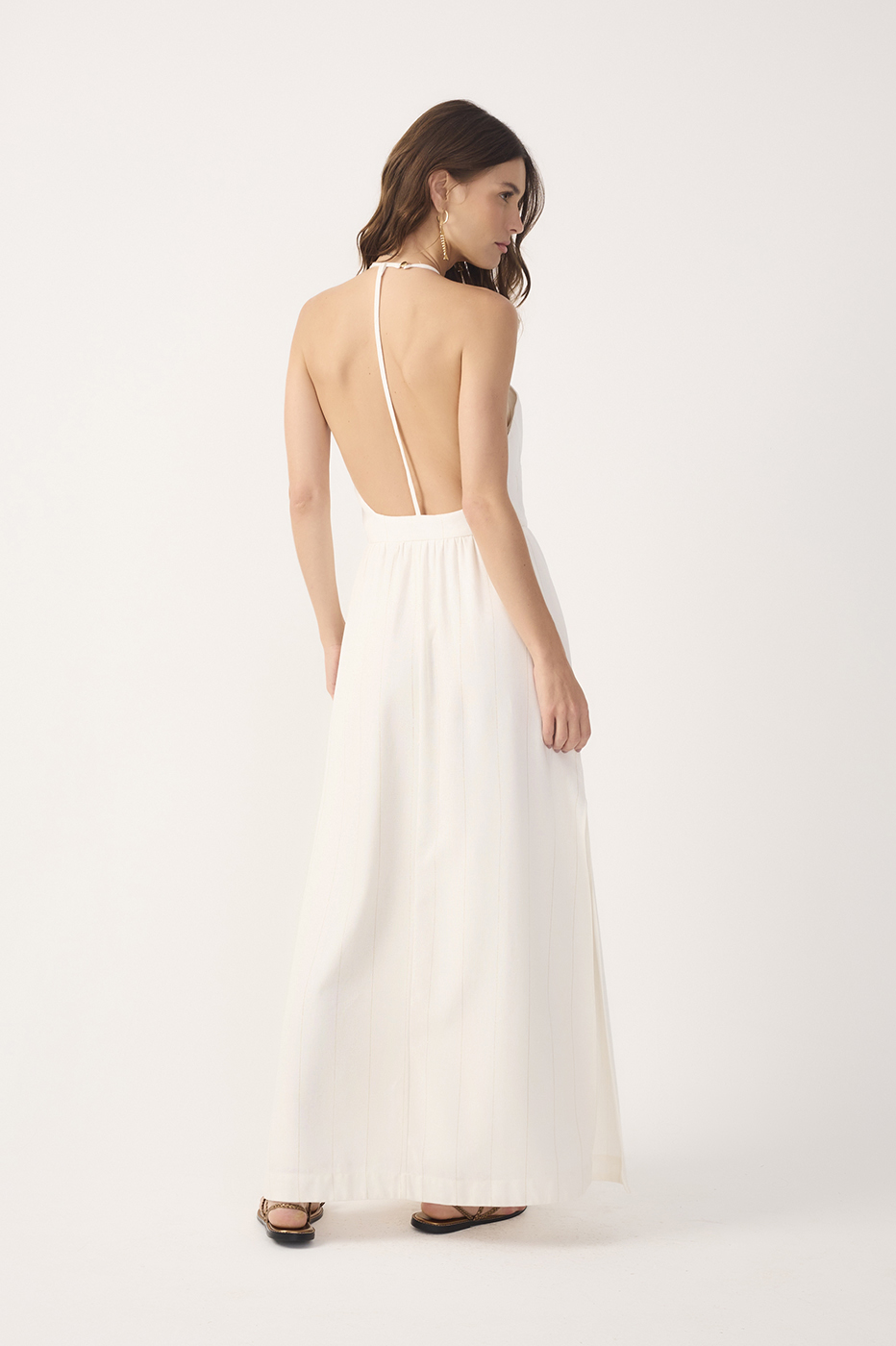 Off-White Side Slit Pinstripe Maxi Dress_6
