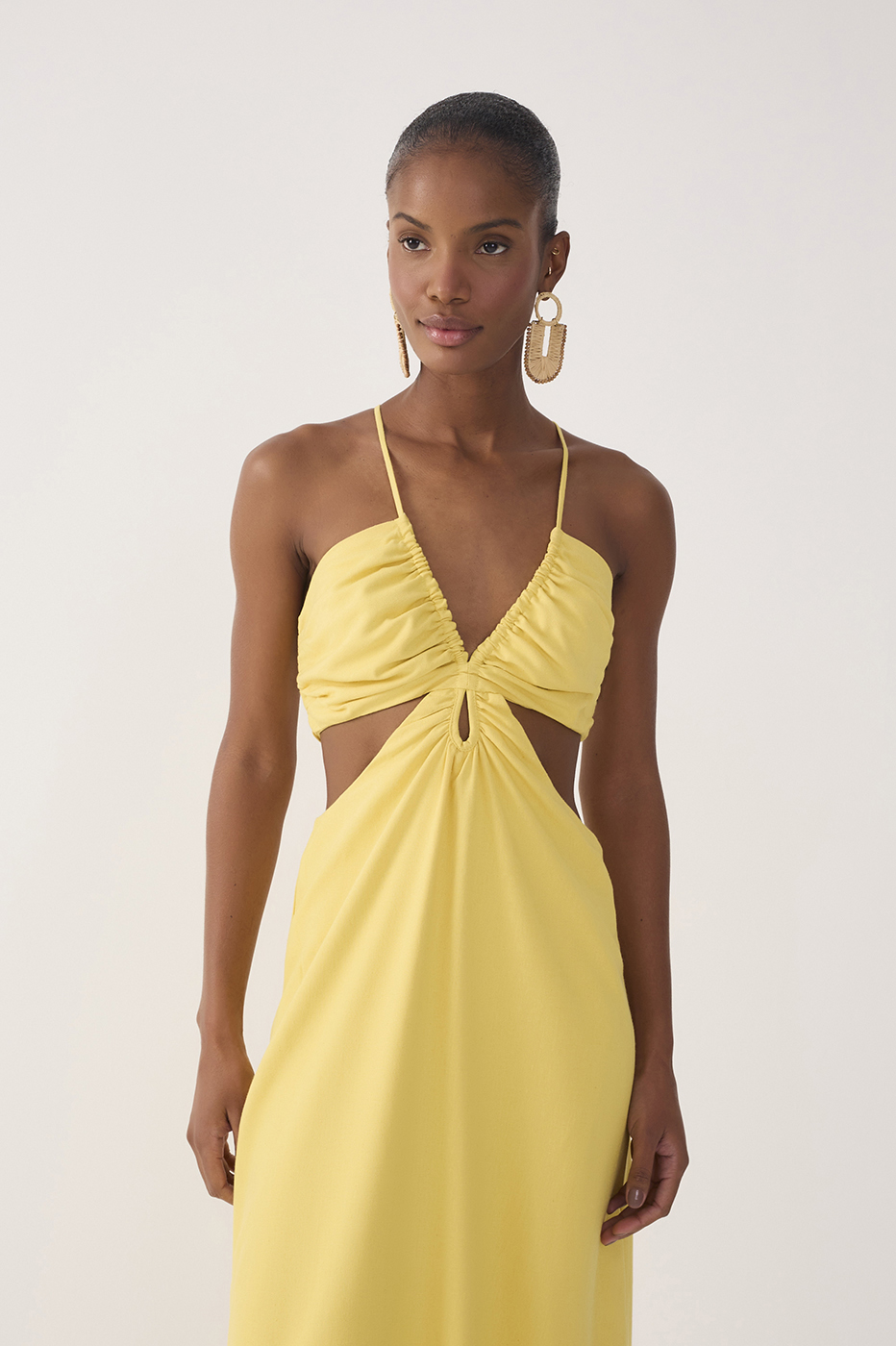 Vestido Longo Linho Busto Franzido_4