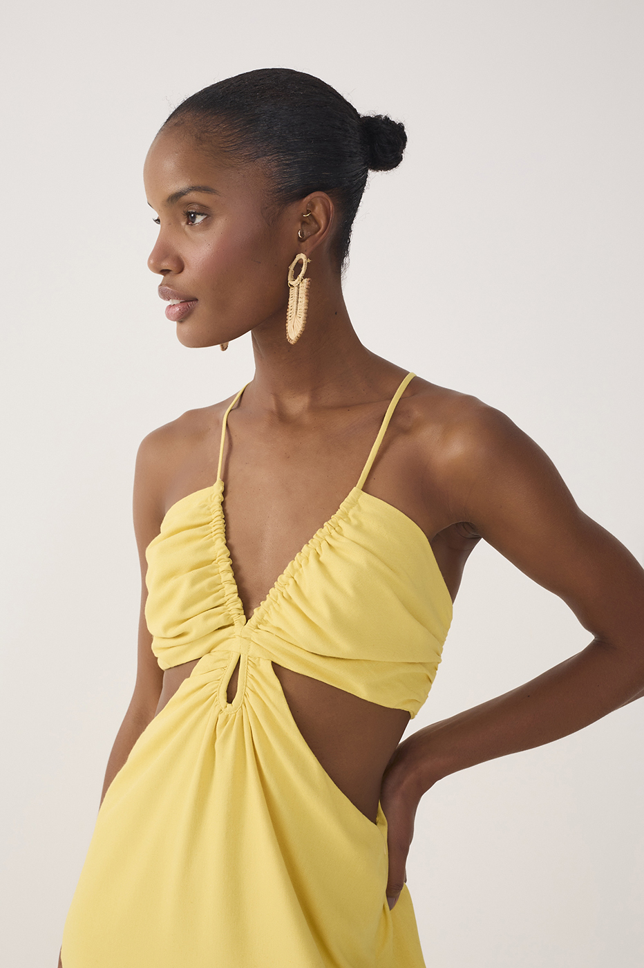 Long Linen Frayed Bust Dress_5