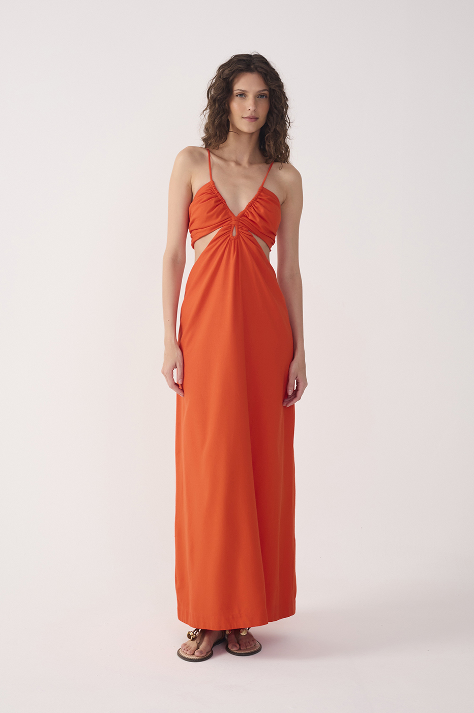 Red Frayed Bust V Neck Maxi Dress_2