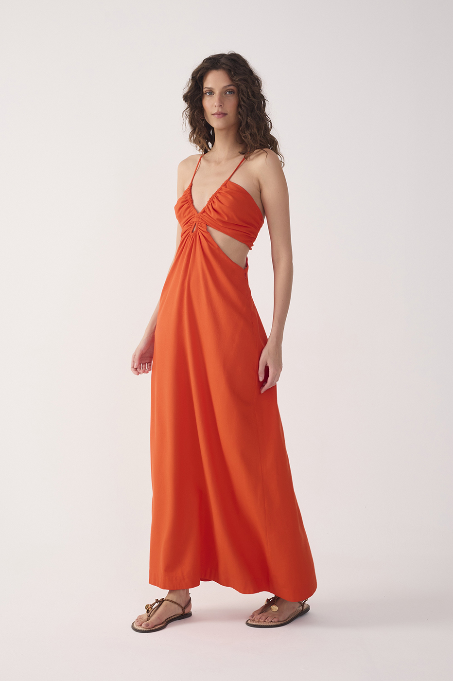 Red Frayed Bust V Neck Maxi Dress_3
