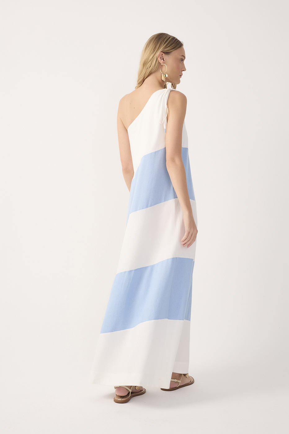 Blue Bicolor One Shoulder Linen Maxi Dress in Poetry Blue-off White | Dress To Blue Bicolor One Shoulder Linen Maxi Dress in Poetry Blue-off White | Dress To