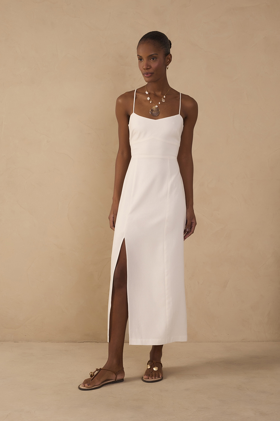 Off-White Topstitching Slit Midi Dress_1