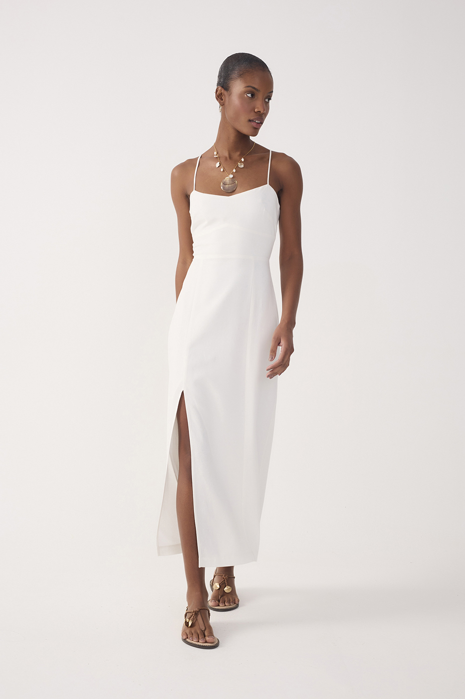 Off-White Topstitching Slit Midi Dress_2