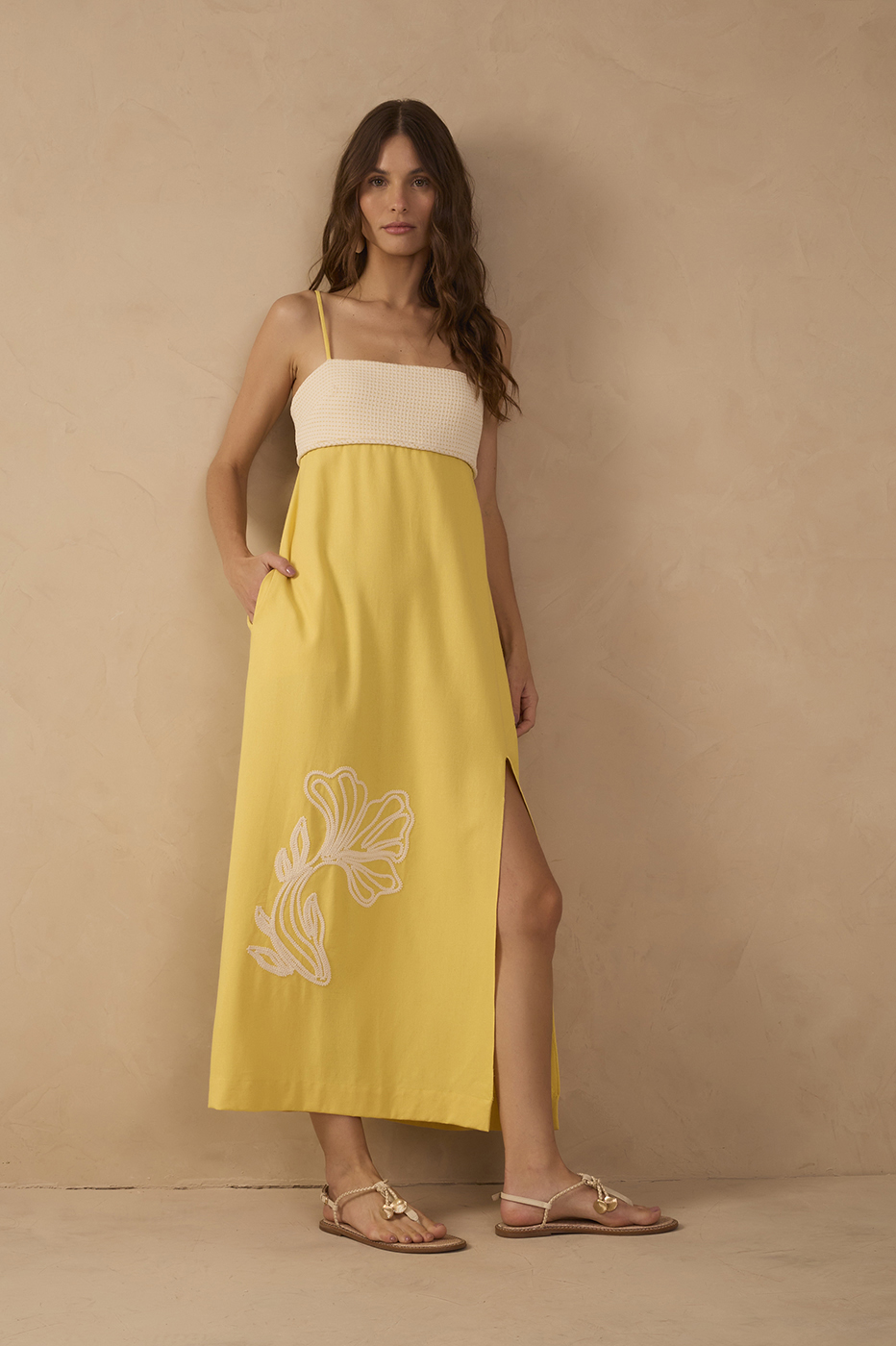Cropped Linen Fish Embroidered Dress_1