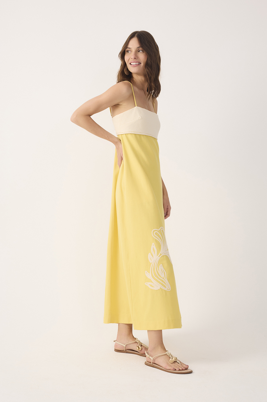 yellow embroidered midi dress Mac Duggal Embroidered Tulle A-Line Midi Dress