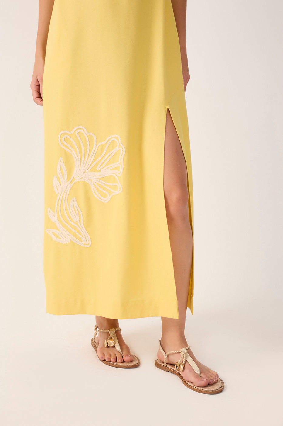 Cropped Linen Fish Embroidered Dress_5