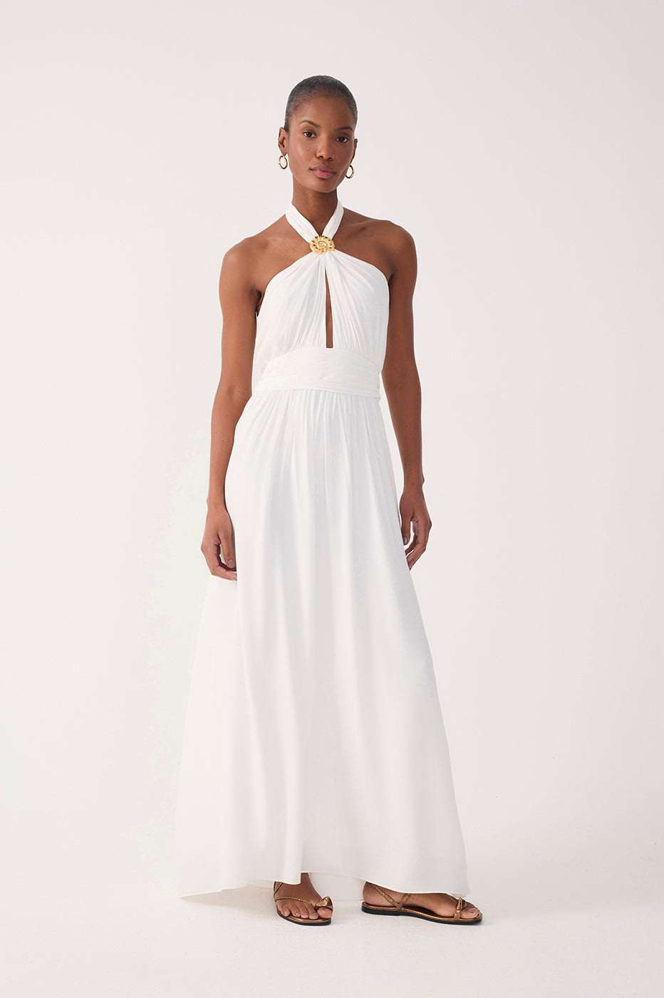 Off-White Ruched Halter Crepe Maxi Dress_2