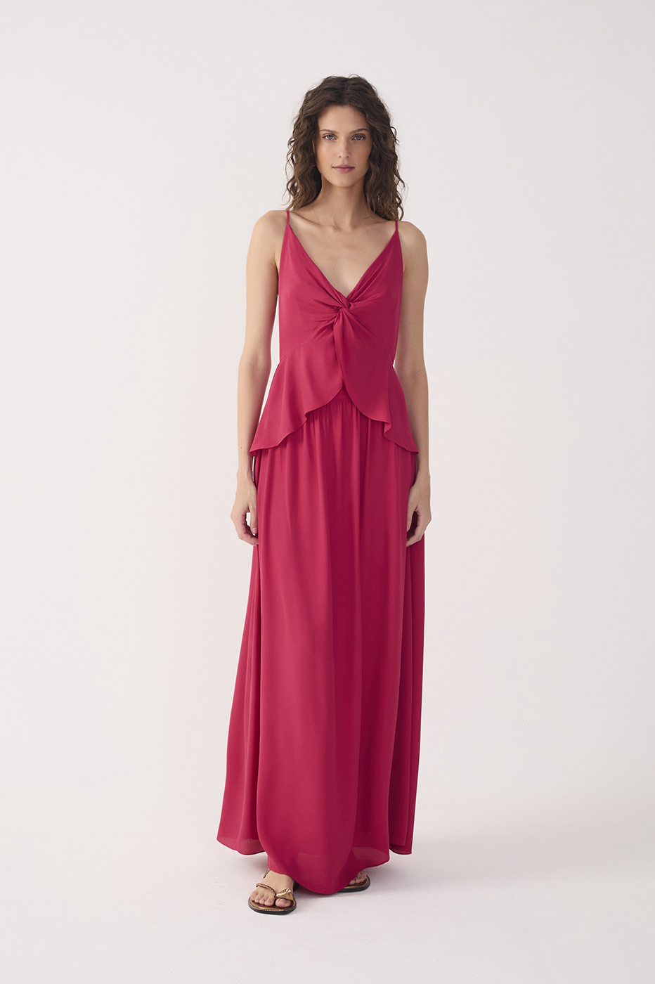 Pink Layered V Neck Maxi Dress_2