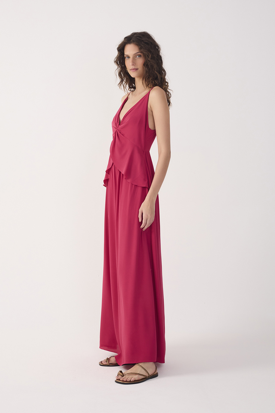 Pink Layered V Neck Maxi Dress_3