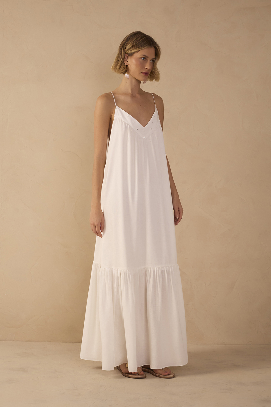 Off-White Embroidered Yoke Maxi Dress_1