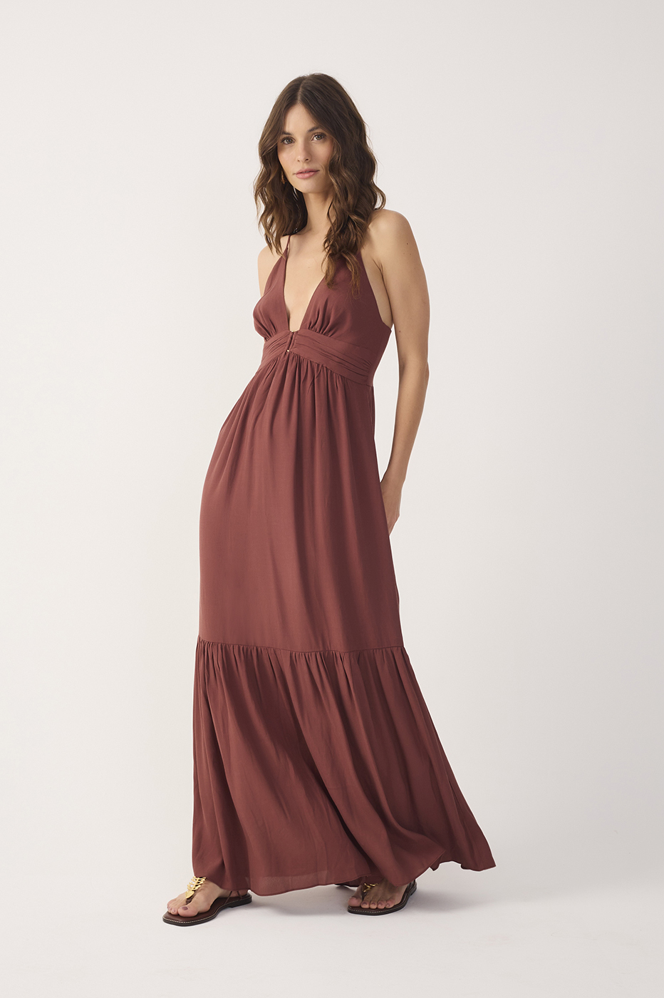 crepe tiered maxi dress Blown Away Floral Crepe Tiered Halter Maxi Dress Off White & Sand / S