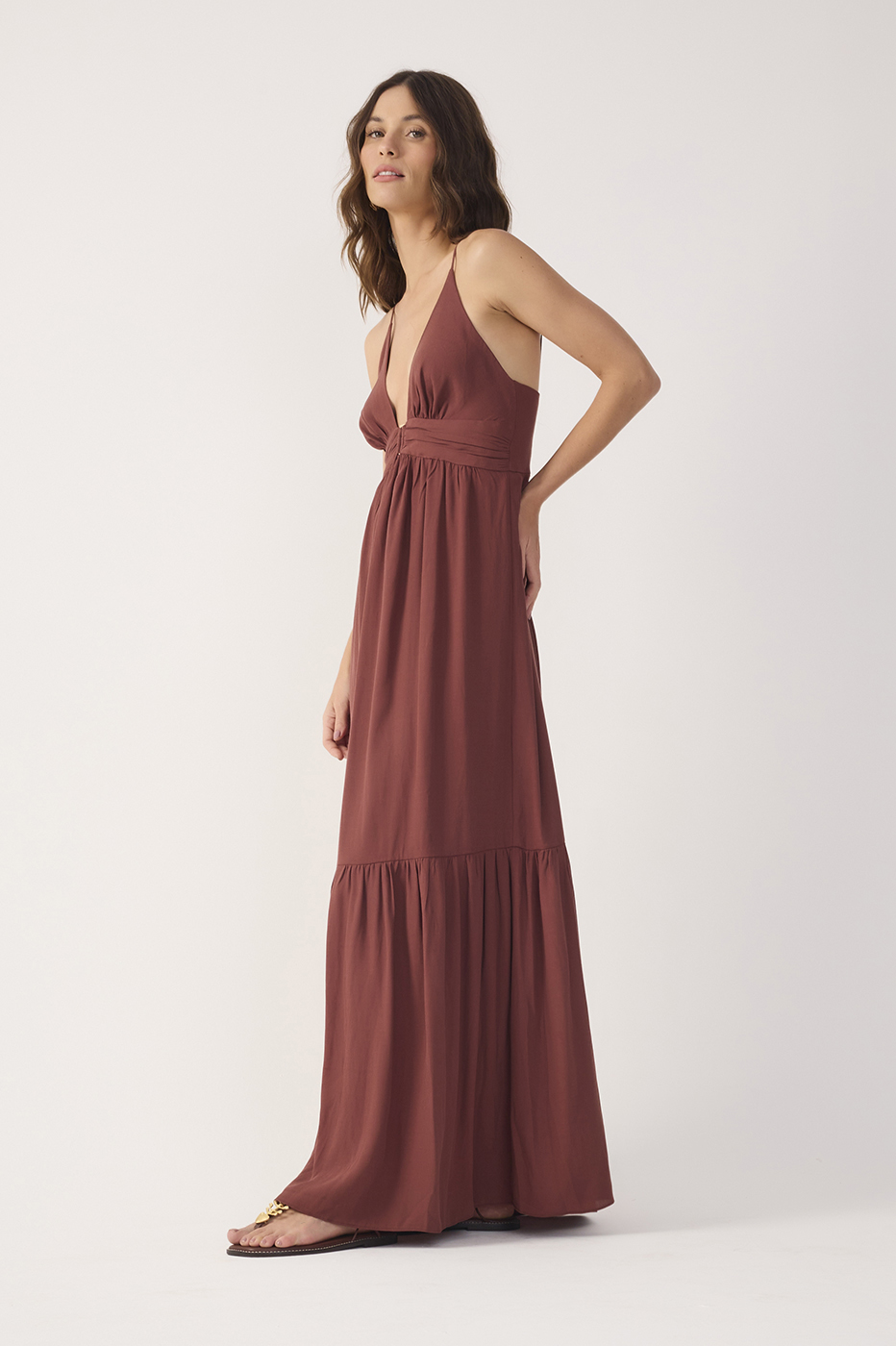 Metallic Crepe V-Neck Dress_3