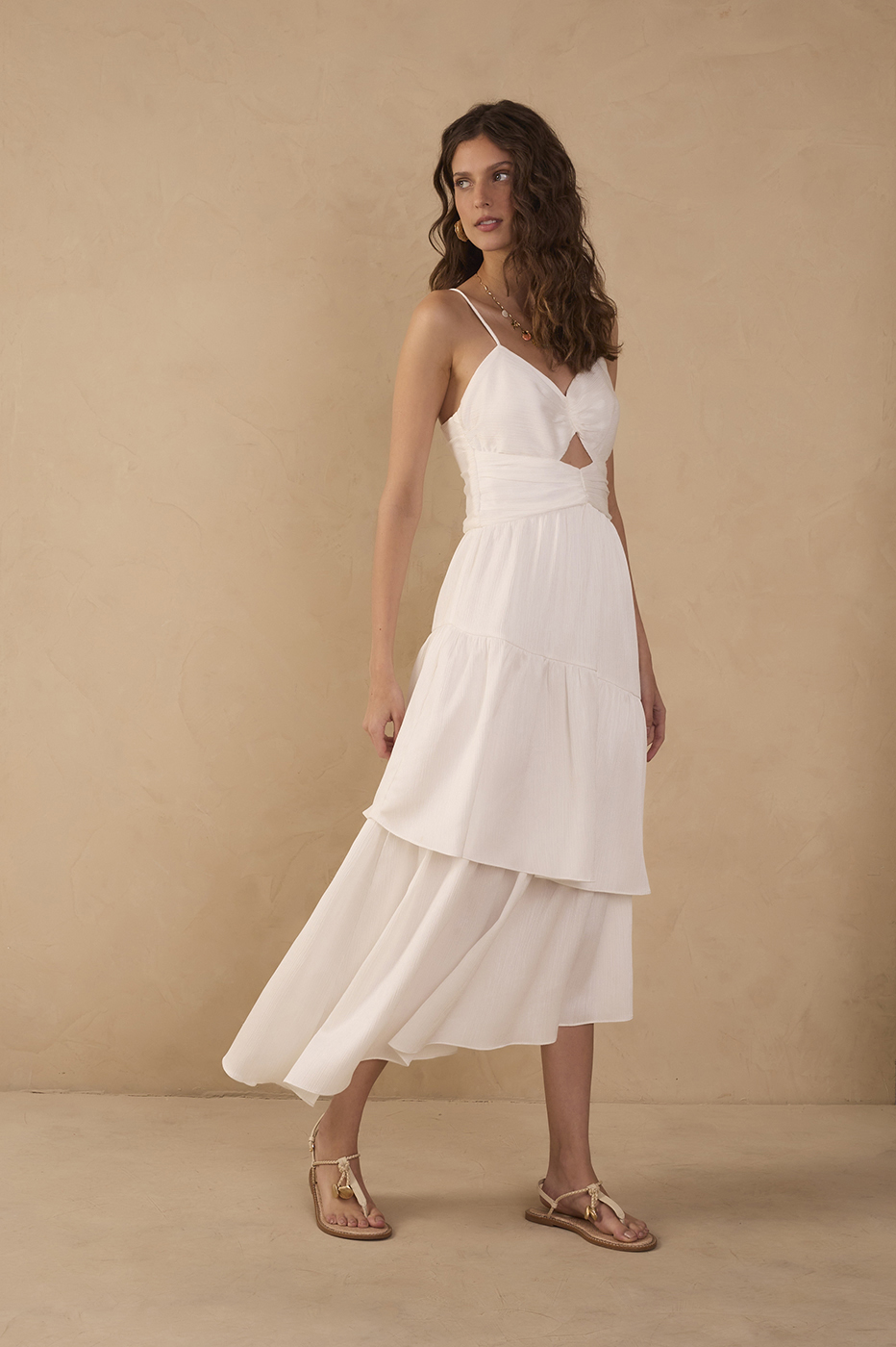 Off-white Cut-out Bodice Satin Maxi Dress in Off-white