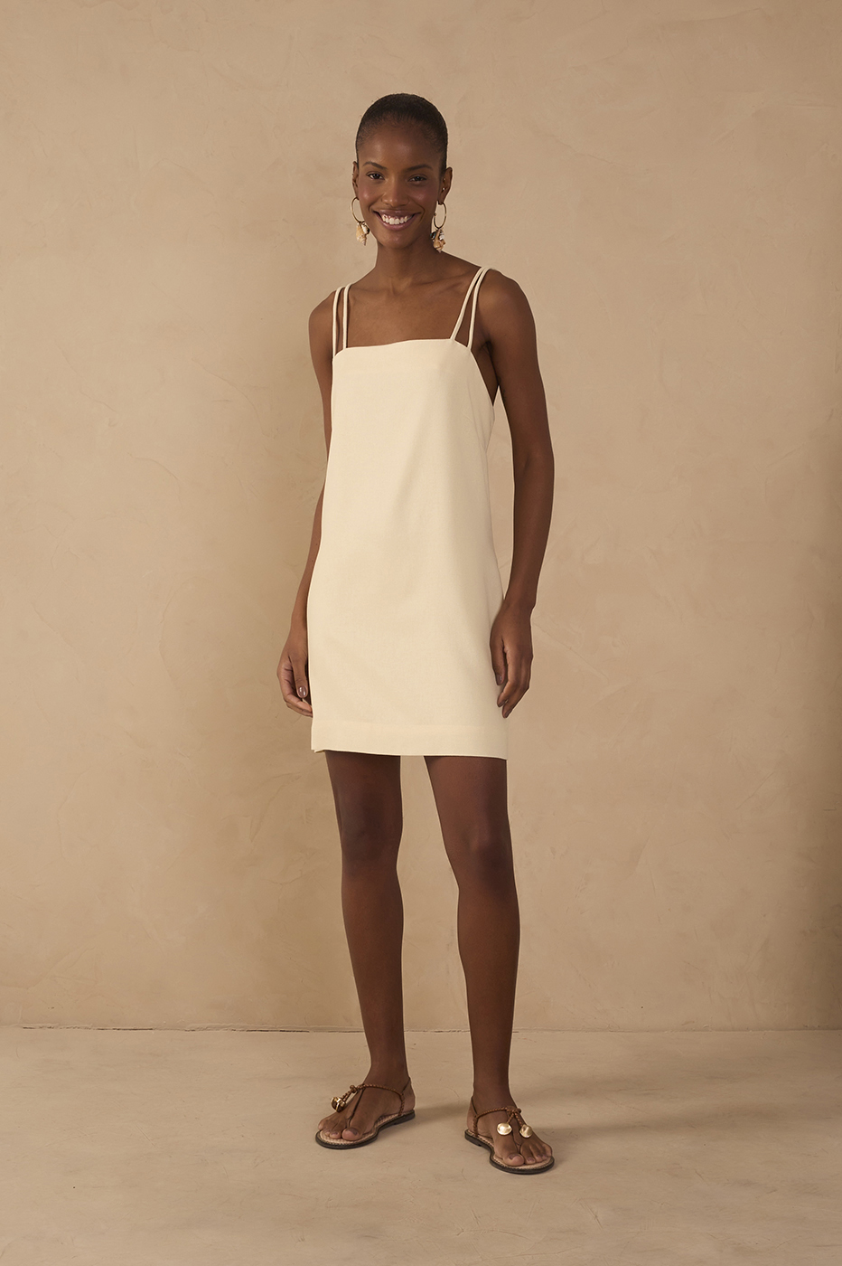 Beige Double Strap Mini Dress_1