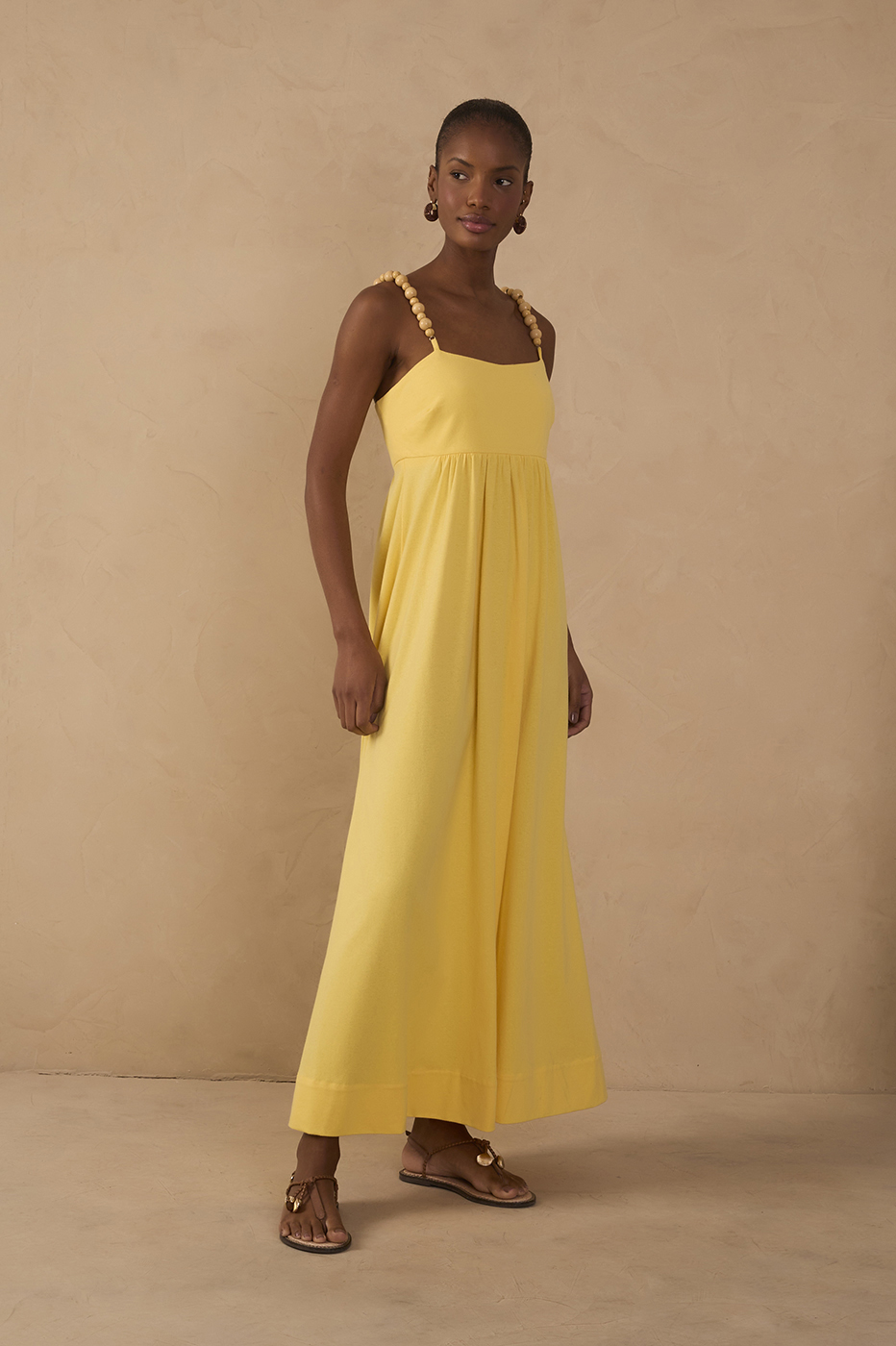Yellow Beaded Straps Maxi Dress_1