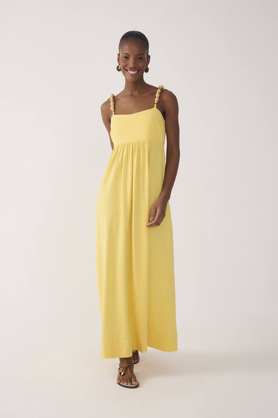 Yellow Beaded Straps Maxi Dress_2