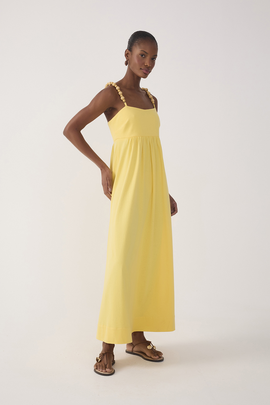 Yellow Beaded Straps Maxi Dress_3
