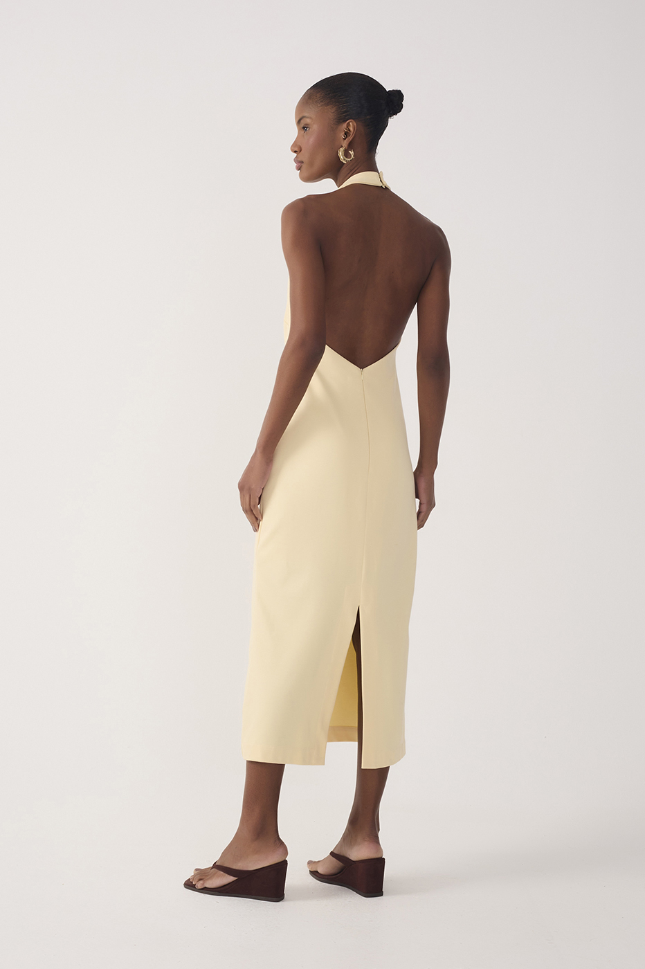 Beige Halter Neck Tailored Midi Dress_6