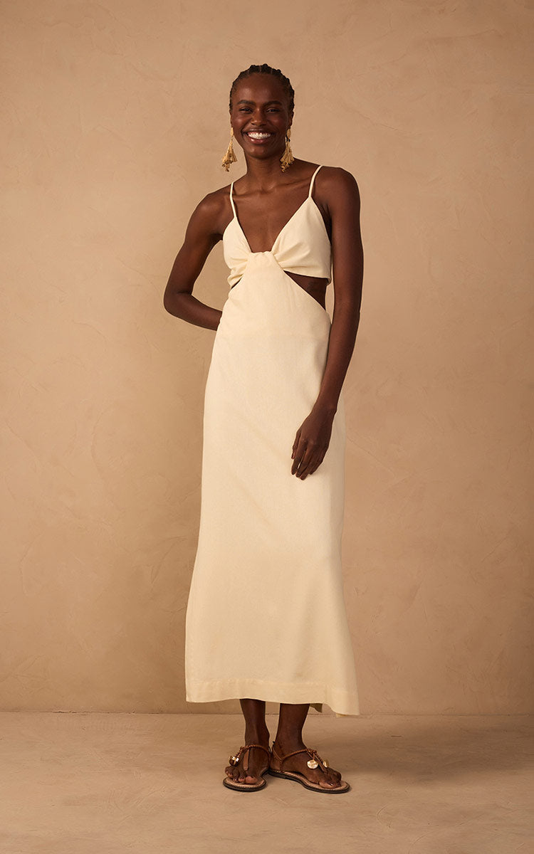 Beige Cut-Out Side Slits Midi Dress_1