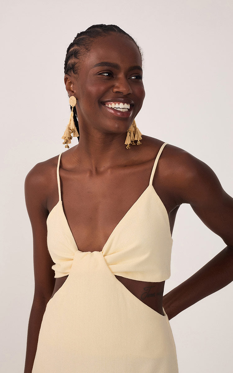 Beige Cut-Out Side Slits Midi Dress_4