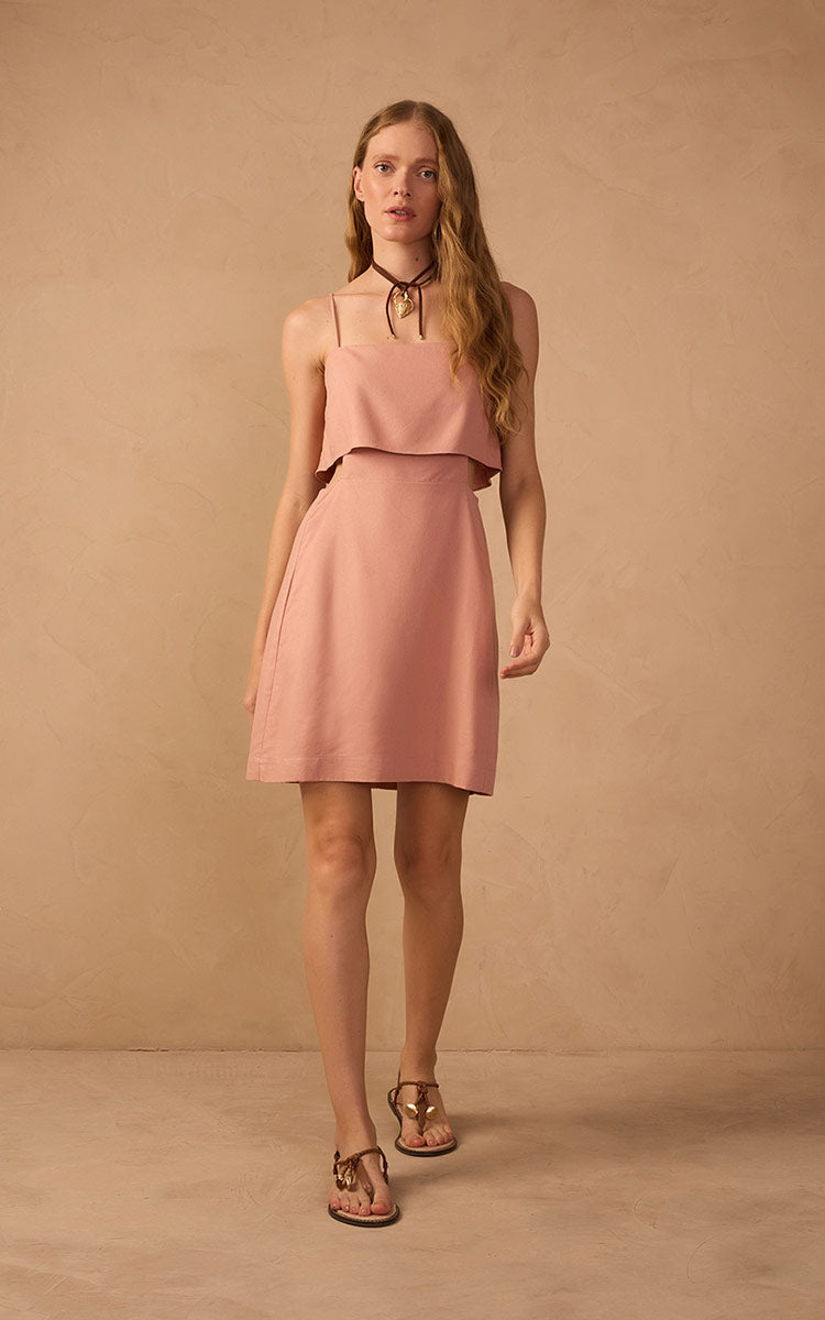 mini pink linen dress Koa Pink Off Shoulder Linen Mini Dress - US 14