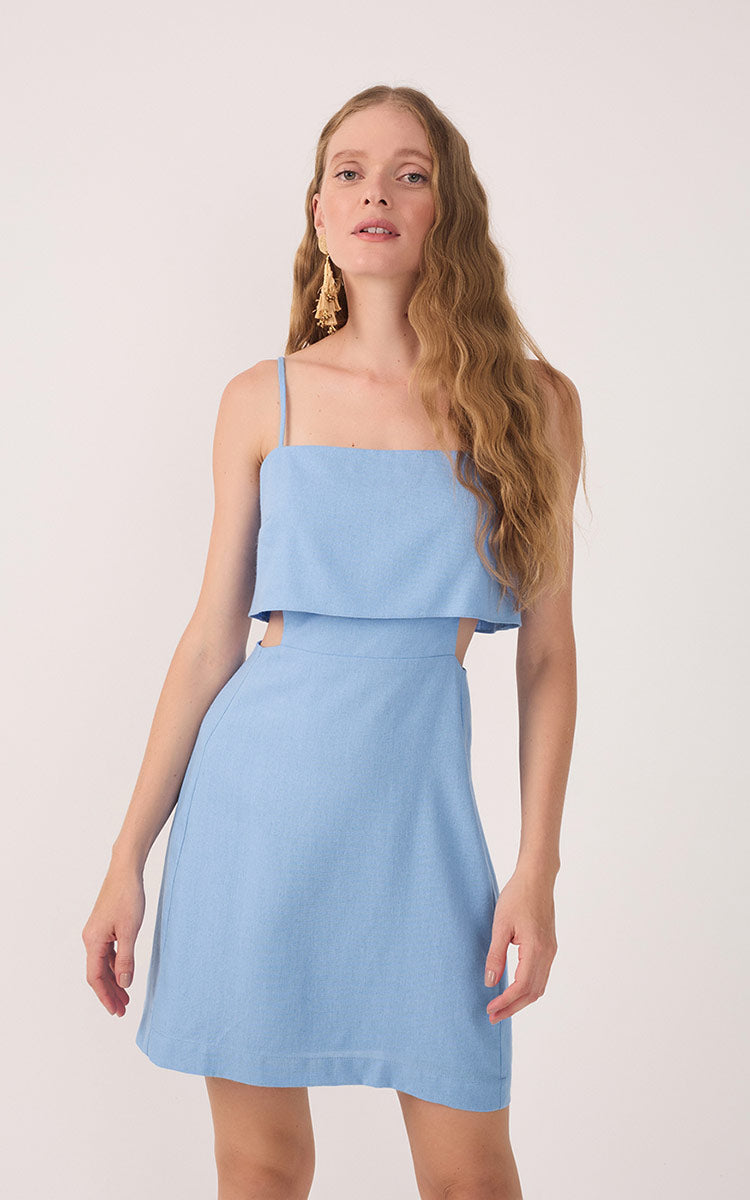Blue Layered Sleeveless Linen Mini Dress_3