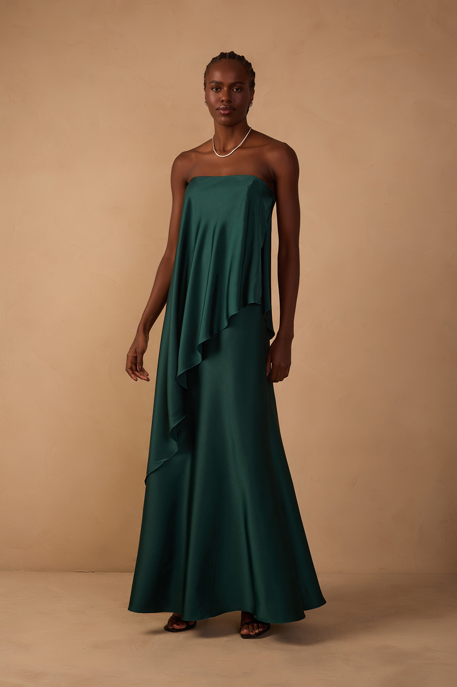 Pomar Green Strapless Satin Gown - Thati Amorim Collection