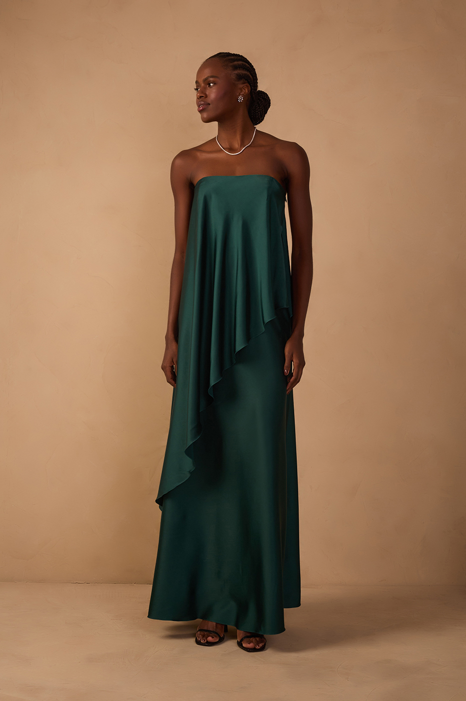 Pomar Green Strapless Satin Gown - Thati Amorim Collection